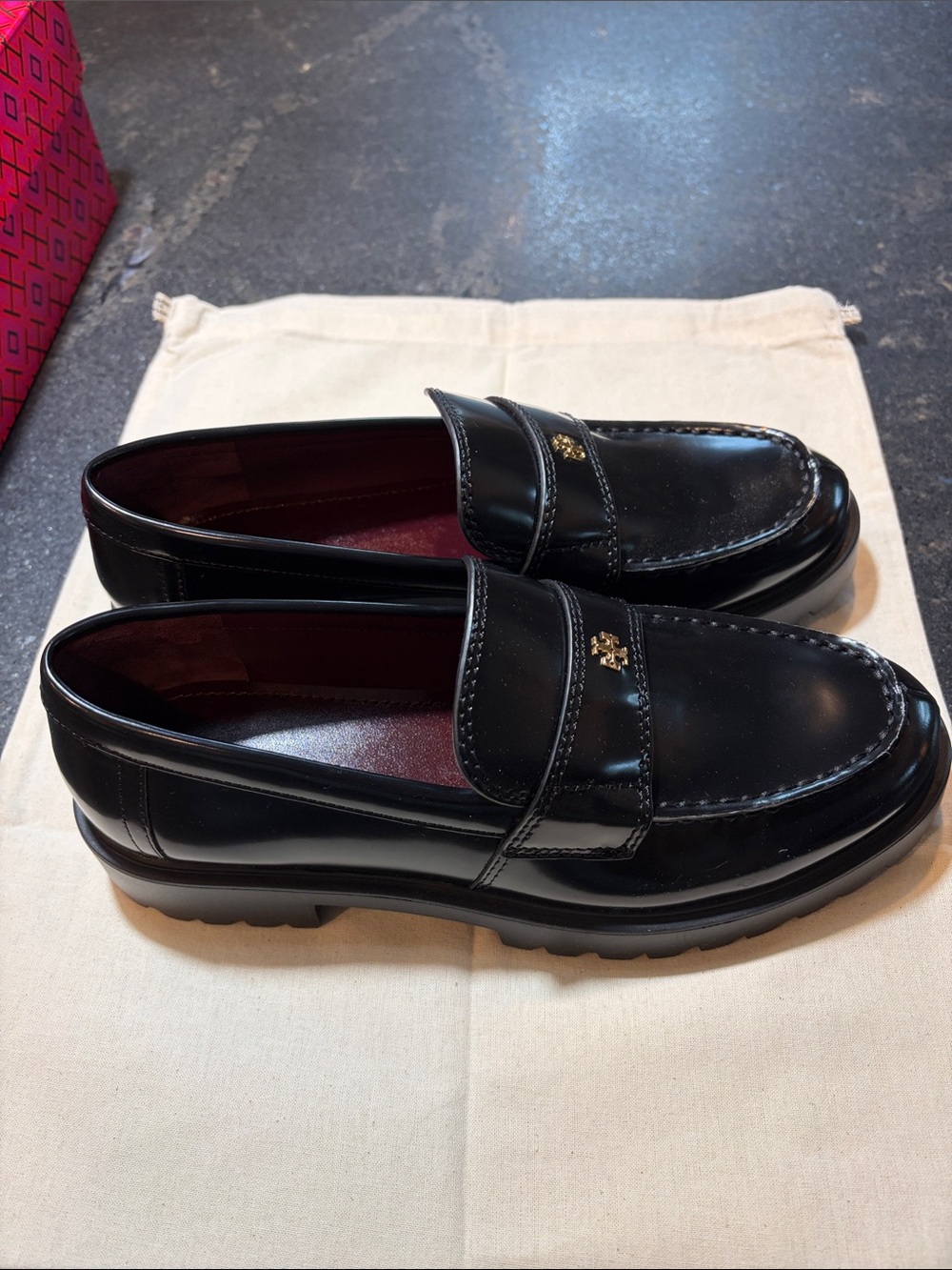 Tory Burch Black Leather Penny Loafers - Picture 5 of 6